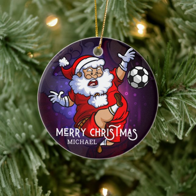 Frohe Weihnachts Fußball Fußball Santa Personalisi Keramik Ornament (Baum)