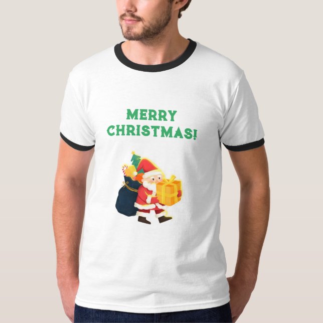 Frohe Weihnachts gedruckte Wünsche Feier Ringer T-Shirt (Vorderseite)