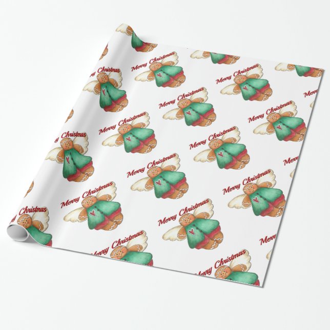 Frohe Weihnachts Gingerbread Angel Wrapping Paper Geschenkpapier (Ungerollt)