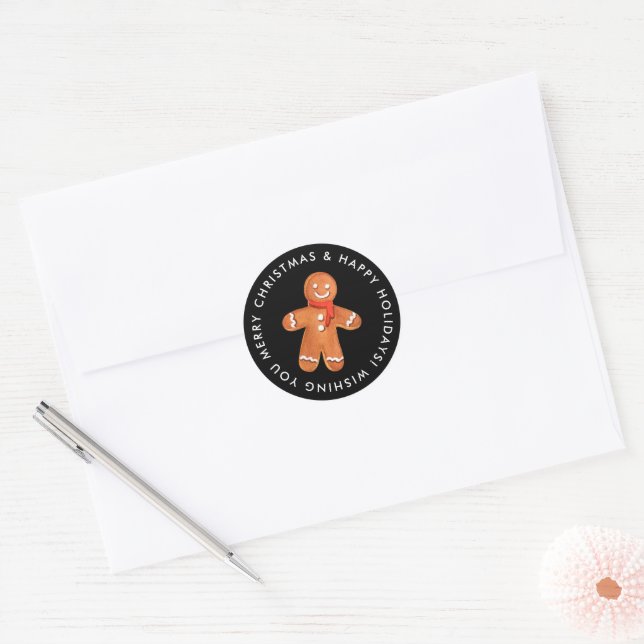 Frohe Weihnachts Gingerbread Cookie Custom Runder Aufkleber (Umschlag)
