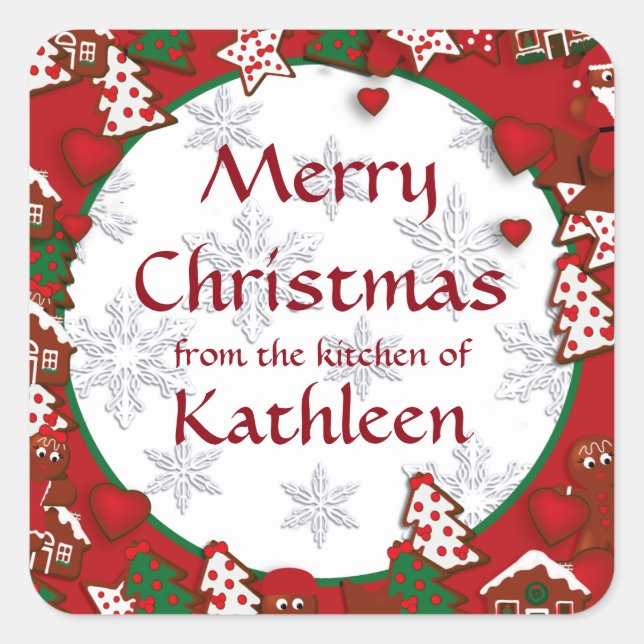Frohe Weihnachts Gingerbread Cookie Geschenksticke Quadratischer Aufkleber