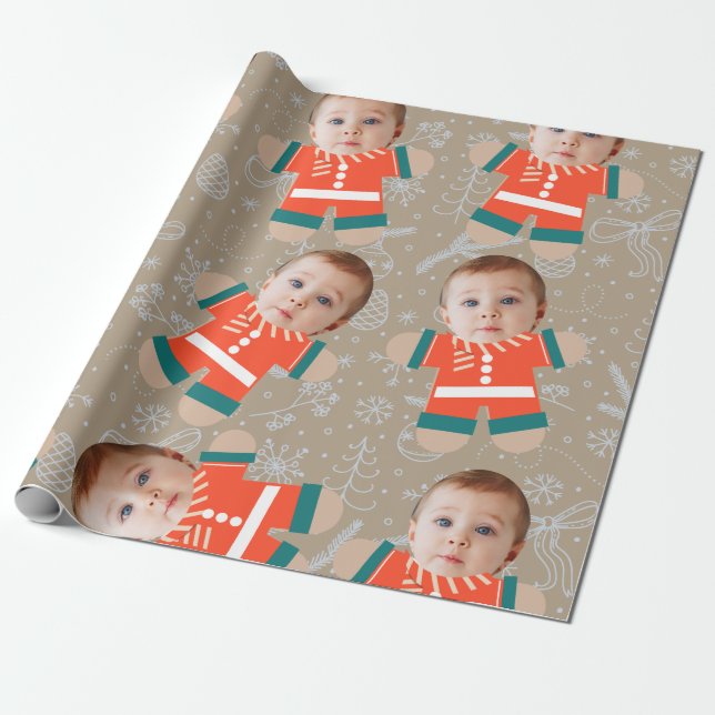 Frohe Weihnachts Gingerbread Custom Face Funny Geschenkpapier (Ungerollt)