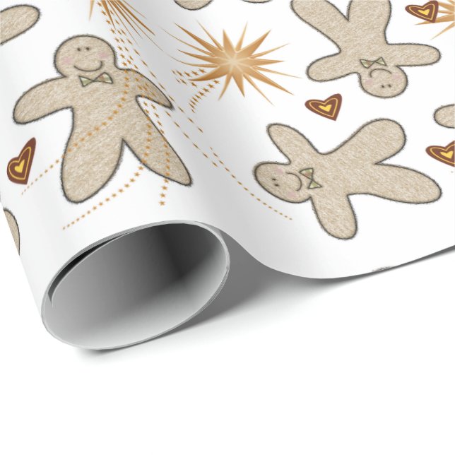 Frohe Weihnachts Gingerbread Man Wrapping Paper Geschenkpapier (Rolleneckpunkt)