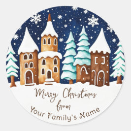 Frohe Weihnachts Gingerbread Stadt Weihnachtsgesch Runder Aufkleber