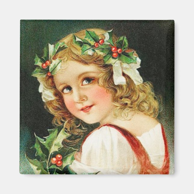 Frohe Weihnachts Girl Vintag Magnet (Vorne)