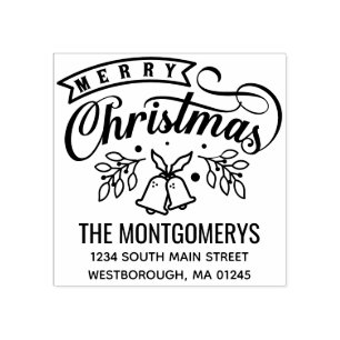 Frohe Weihnachts-Glocken-Script-Rücksendeadresse Gummistempel