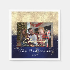 Frohe Weihnachts glückliche Jahr Gold Glitzer Foto Serviette