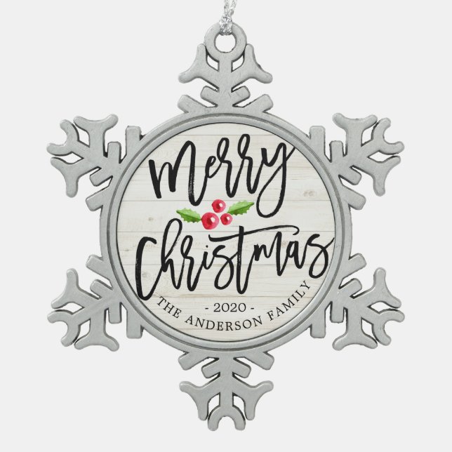 Frohe Weihnachts-glückliche Neujahrsparty Dekorati Schneeflocken Zinn-Ornament (Vorderseite)