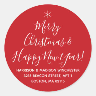 Frohe Weihnachts glückliche Neujahrsschrift-Adress Runder Aufkleber