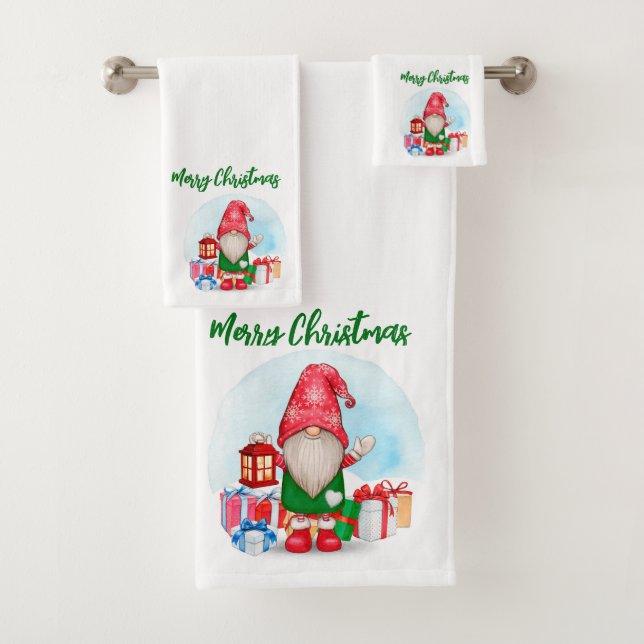 Frohe Weihnachts Gnome Badetuch Set (Insitu)