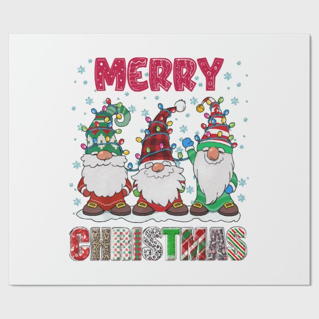 Frohe Weihnachts Gnome Familie Funny Xmas Tree Geschenkpapier (Flach)