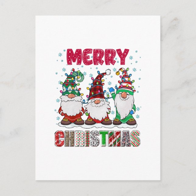 Frohe Weihnachts Gnome Familie Funny Xmas Tree Postkarte (Vorderseite)