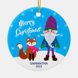 Frohe Weihnachts Gnome Fox Personalisiert Keramik Ornament