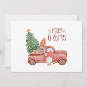 Frohe Weihnachts-Gnome mit Vintagem Red Truck Feiertagskarte