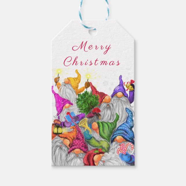 Frohe Weihnachts Gnome Party Cartoon Zeichnend Fun Geschenkanhänger (Vorderseite)
