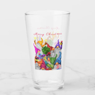 Frohe Weihnachts Gnome Party Cartoon Zeichnend Fun Glas