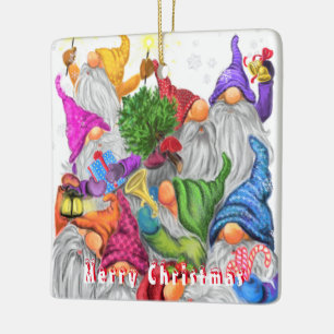 Frohe Weihnachts Gnome Party Cartoon Zeichnend Keramikornament