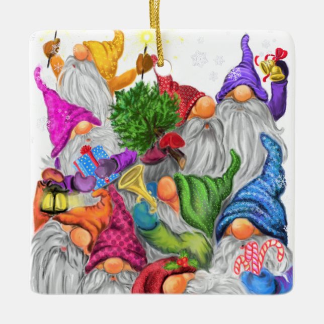 Frohe Weihnachts Gnome Party Funny Zeichnend Keramikornament (Vorderseite)