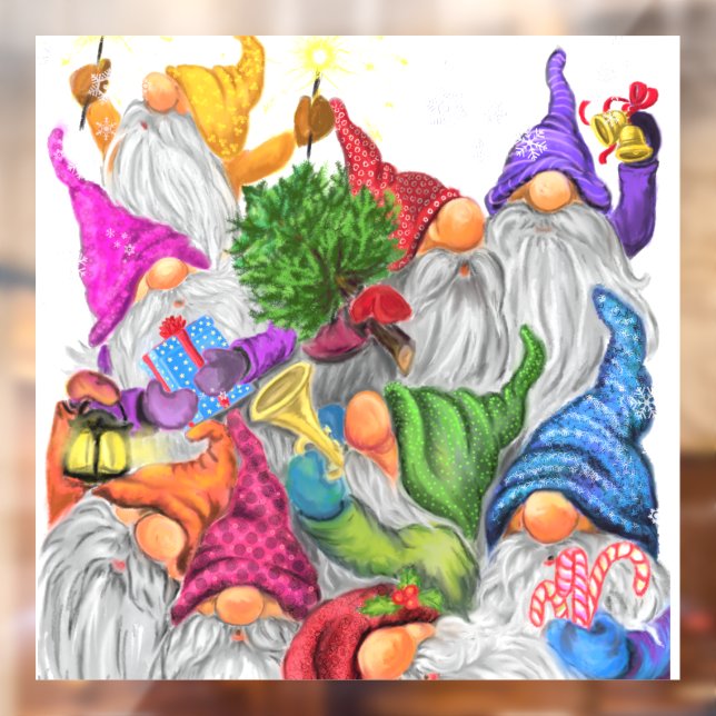 Frohe Weihnachts-Gnome-Party - Spaß Zeichnend Fensteraufkleber (Blatt 2)