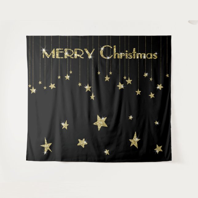 Frohe Weihnachts Gold Black Foto Stand Hintergrund Wandteppich (Vorderseite (Horizontal))