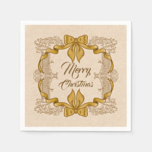 Frohe Weihnachts-Gold-Bow Vintag Serviette