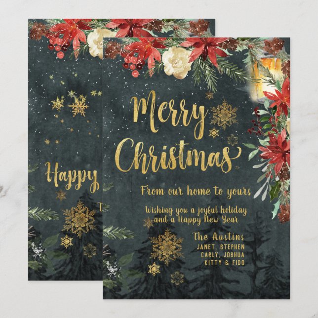 Frohe Weihnachts Gold Calligraphy Holiday Card Einladung (Vorne/Hinten)