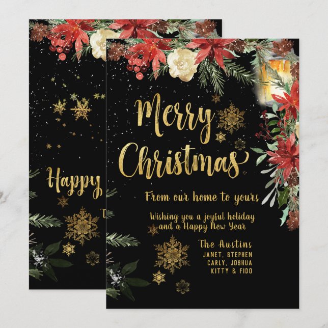 Frohe Weihnachts Gold Calligraphy Holiday Card Einladung (Vorne/Hinten)