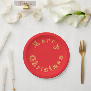 Frohe Weihnachts Gold Fabric Schriftart Red Pappteller