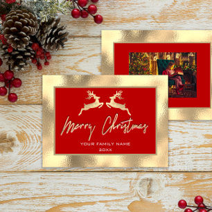 Frohe Weihnachts Gold Familie Foto Reindeer Red
