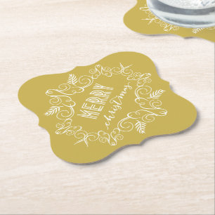 Frohe Weihnachts Gold Festive Foliage Vintager Dek Untersetzer
