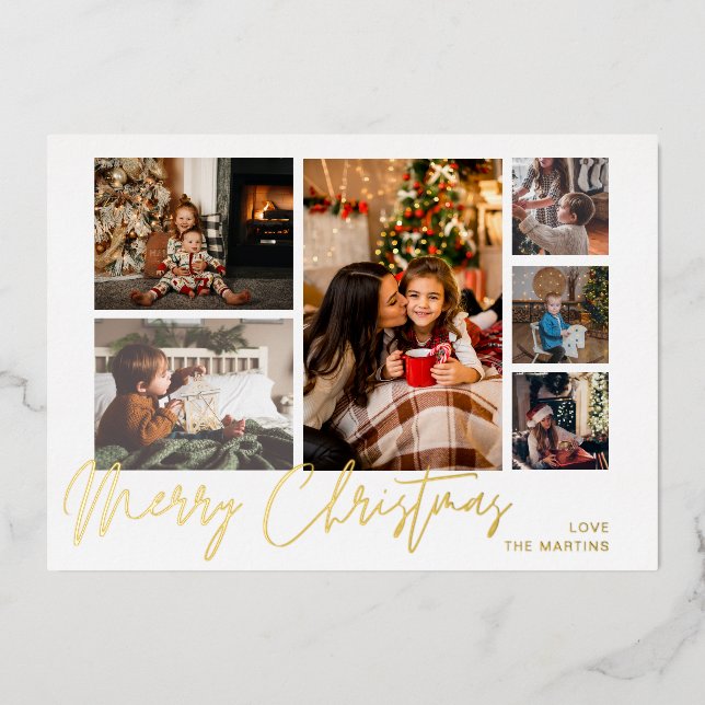 Frohe Weihnachts Gold Foil Multi Foto - White Folieneinladung (Vorderseite)