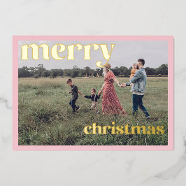 Frohe Weihnachts Gold Foil Pink Foto Card Folieneinladung