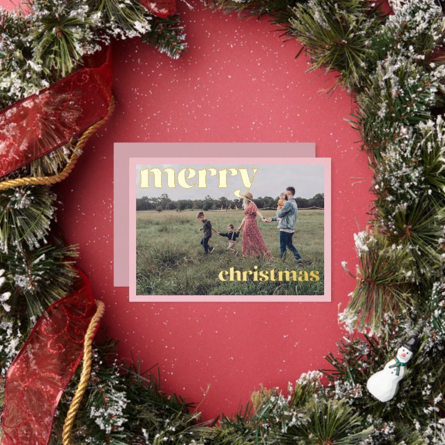 Frohe Weihnachts Gold Foil Pink Foto Card Folieneinladung (Insitu)