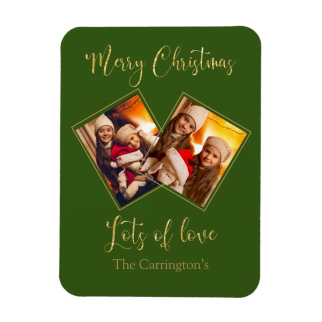 Frohe Weihnachts Gold Foto Name Green Magnet (Vertikal)