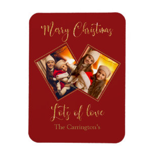 Frohe Weihnachts Gold Foto Name Red Magnet