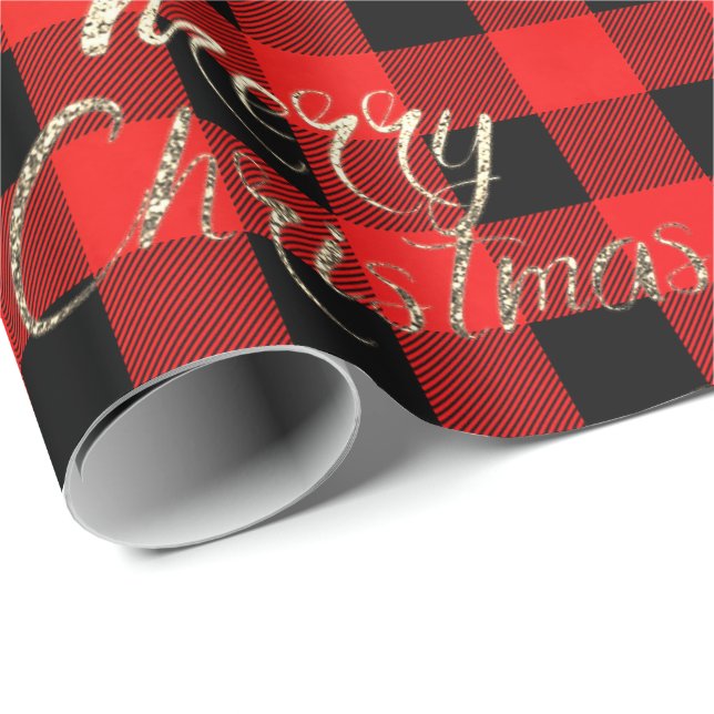 Frohe Weihnachts Gold Glitzer Script Buffalo Warm Geschenkpapier (Rolleneckpunkt)