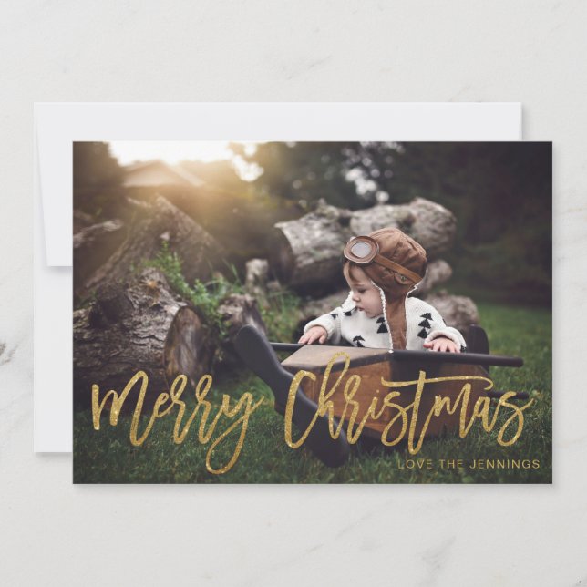 Frohe Weihnachts Gold Glitzer Script Foto (Vorderseite)