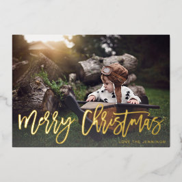 Frohe Weihnachts Gold Glitzer Script Foto Fade Folieneinladung