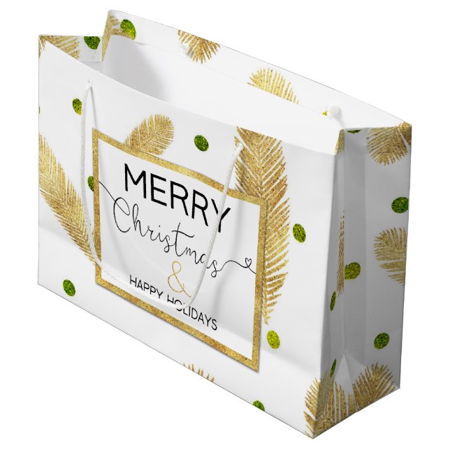 Frohe Weihnachts Gold Glitzer Script Große Geschen Geschenktüte (Vorderseite Schrägansicht)
