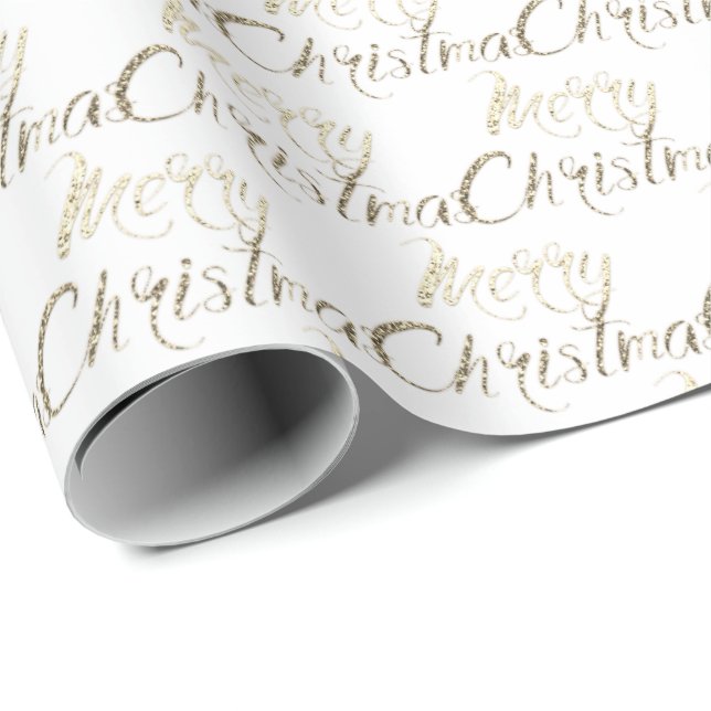 Frohe Weihnachts Gold Glitzer Script Ivory Creamy Geschenkpapier (Rolleneckpunkt)