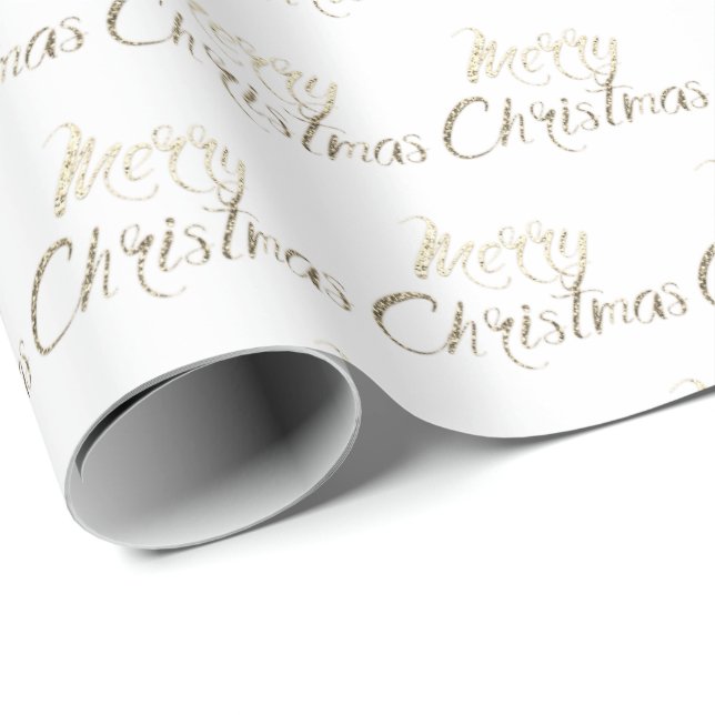 Frohe Weihnachts Gold Glitzer Script White Hütte Geschenkpapier (Rolleneckpunkt)
