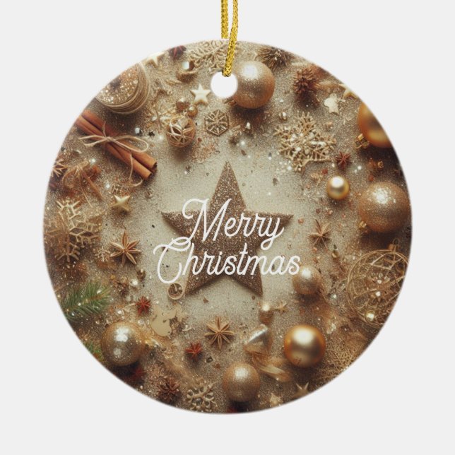 Frohe Weihnachts Gold Glitzer Star Keramik Ornament (Vorne)