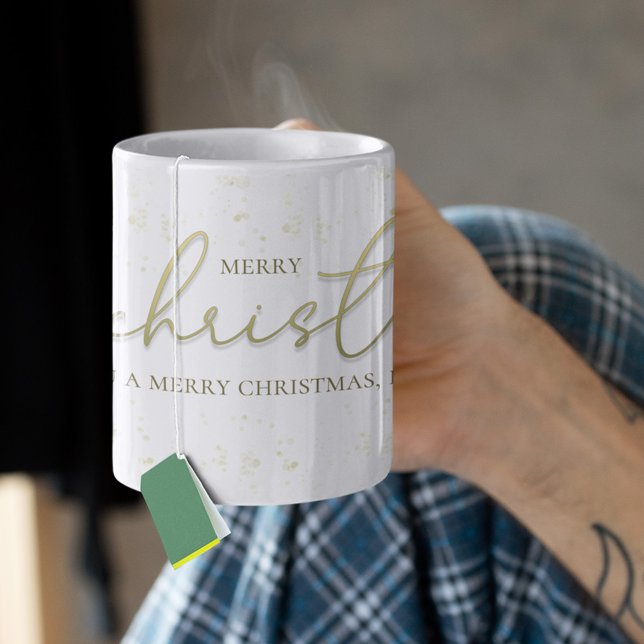 Frohe Weihnachts-Gold-Kalligrafie-Script-Glitzer Kaffeetasse (Merry Christmas Calligraphy Script custom mug with glitter effects. )