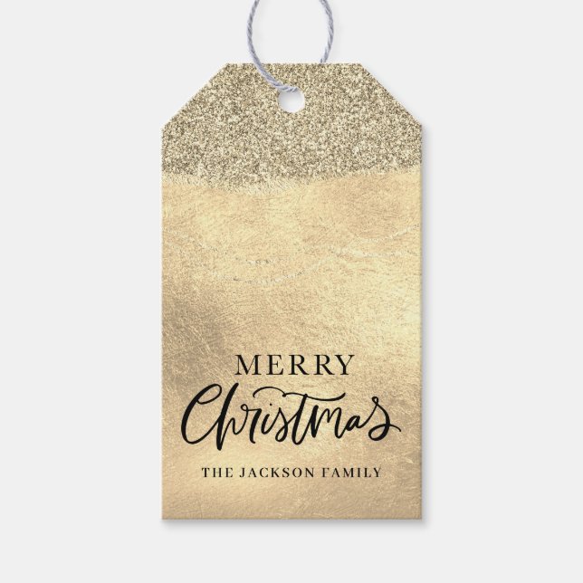 Frohe Weihnachts-Gold-Metallic-Glitzer Geschenkanhänger (Vorderseite)