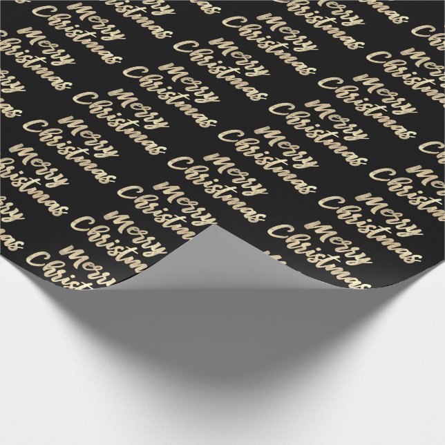 Frohe Weihnachts Gold Script Black Champaigne Imit Geschenkpapier (Ecke)