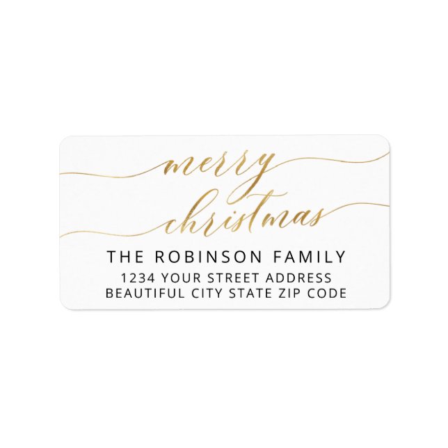 Frohe Weihnachts-Gold-Script-Foto-Rücksendeadresse Adressaufkleber (Vorne)