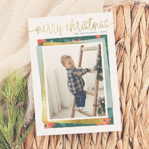 Frohe Weihnachts-Gold-Script & Holiday-Foto-Stack Feiertagskarte
