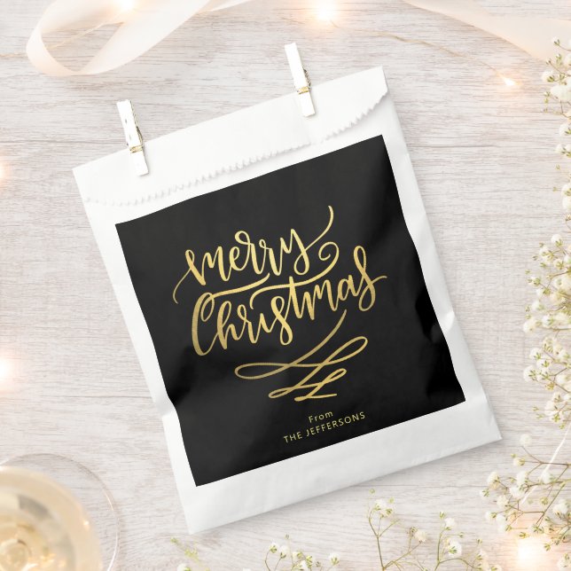 Frohe Weihnachts-Gold-Script-Typografie Geschenktütchen (Ausgeschnitten)