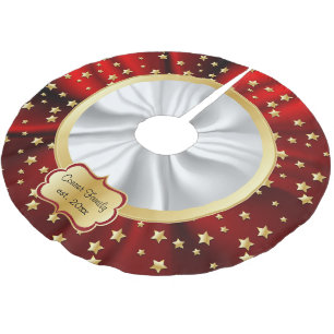 Frohe Weihnachts Gold Stars Rot und Weiß Hintergru Polyester Weihnachtsbaumdecke