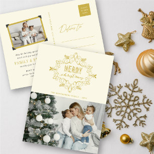Frohe Weihnachts Gold Vintag Deko Foliage Foto Feiertagspostkarte